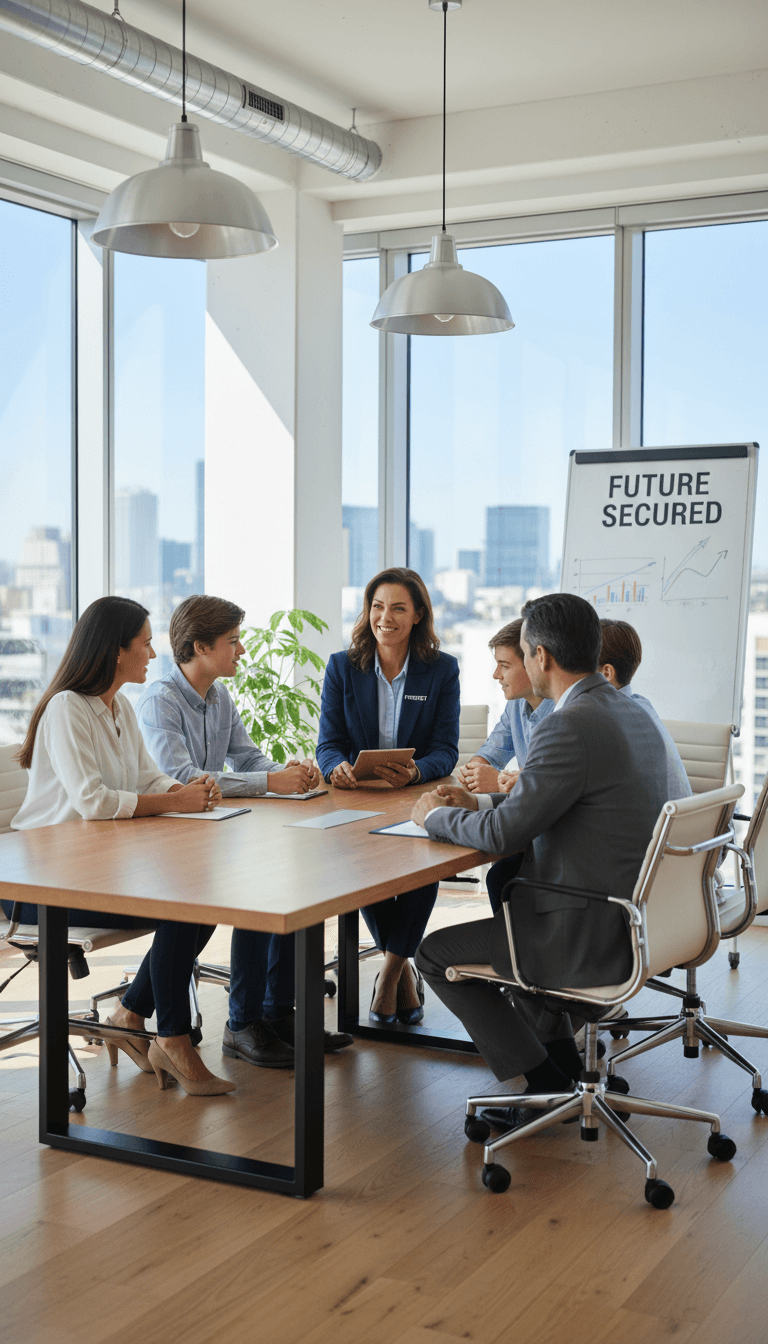 Insurance broker helping a family understand their enrollment options