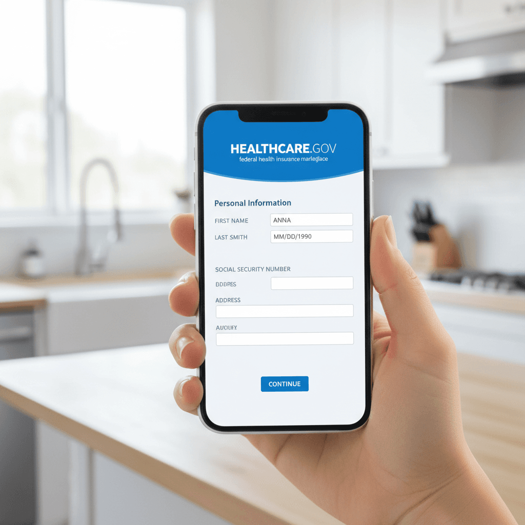 Smartphone showing federal health insurance website