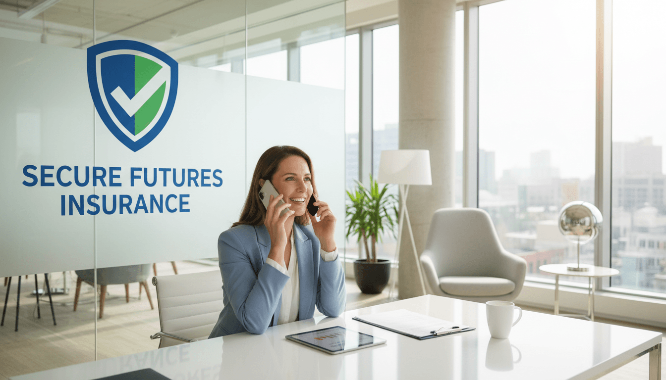 Insurance agent on phone in bright modern office