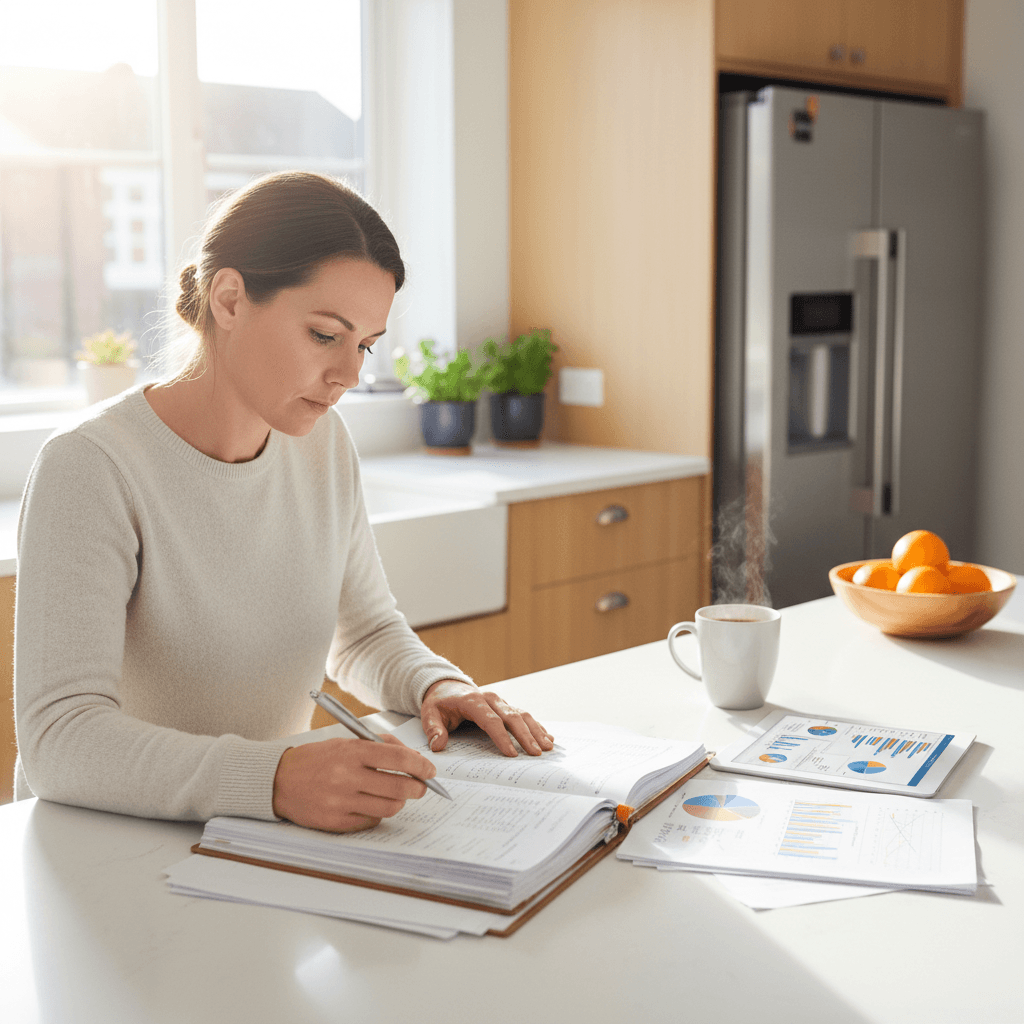 Person reviewing financial documents with a pen