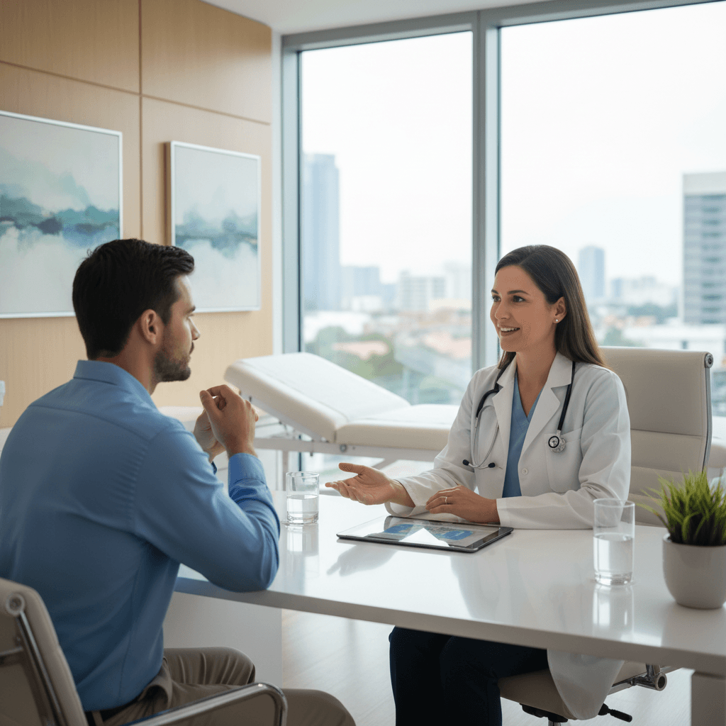 Doctor consulting with patient in a clean modern medical office