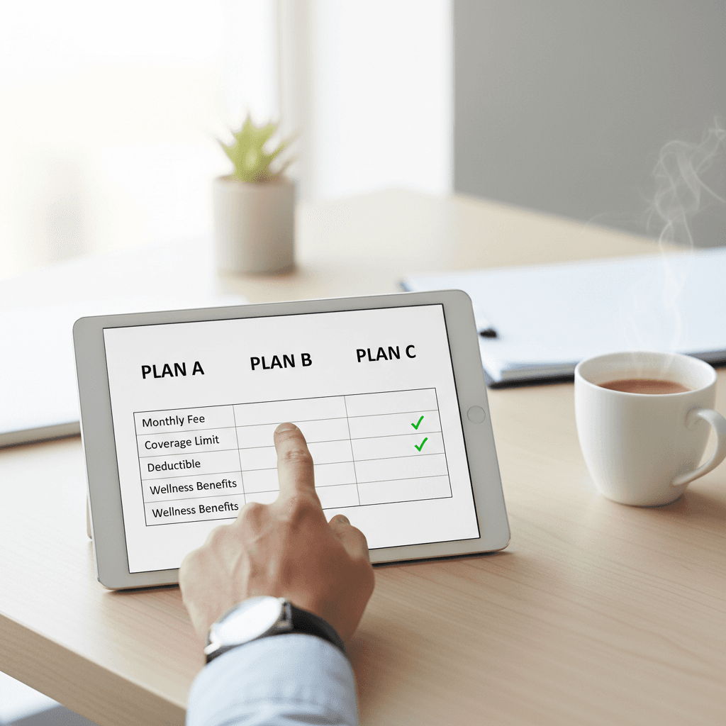 Person comparing insurance plan options on a tablet