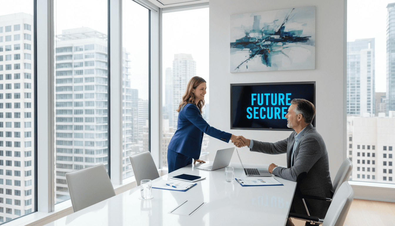 Insurance advisor helping a client understand coverage options in a modern office